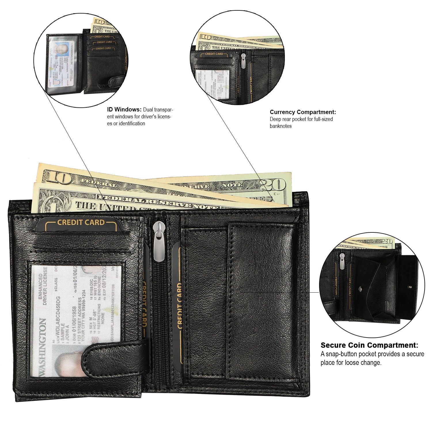 Premium Leather RFID Wallet | Compact Leather Bifold Wallet - Image 3