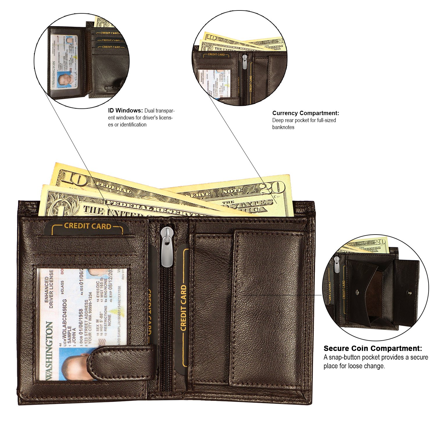 Premium Leather RFID Wallet | Compact Leather Bifold Wallet - Image 3