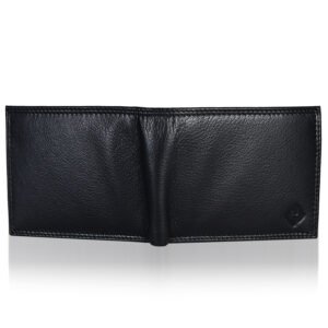 Interior view of genuine leather RFID bifold wallet with card slots and ID window