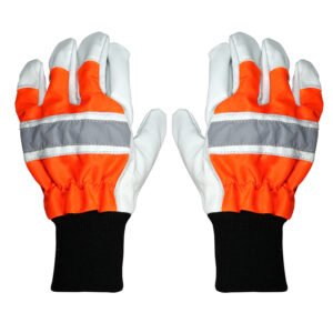 High visibility grain leather safety gloves with reflective strip and knitted wrist cuff