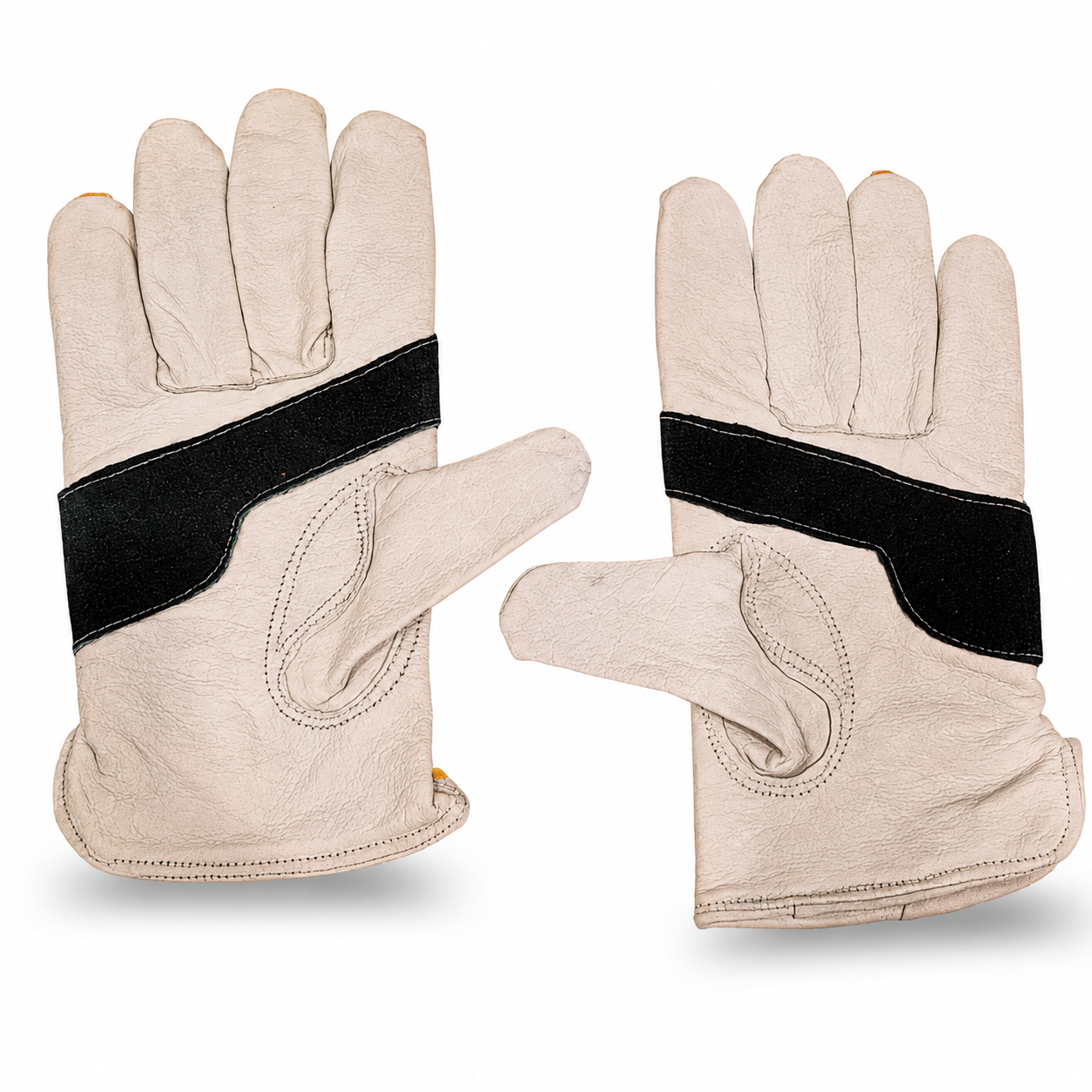Palm view of grain leather driver work gloves with keystone thumb