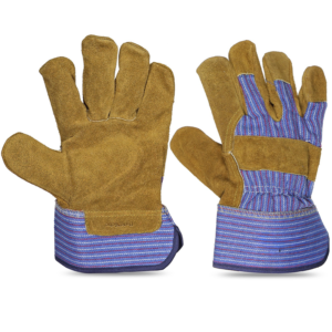 Canadian split leather safety gloves with reinforced palm and safety cuff