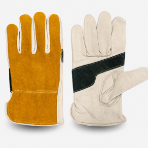 Grain leather driver gloves with split leather back and keystone thumb