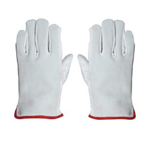 Back view of white leather driver gloves for industrial work