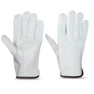 White leather driver gloves with red bound cuff and keystone thumb