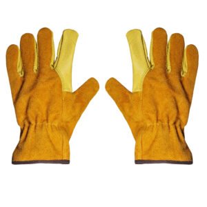 Yellow Grain Leather Driver Gloves with Split Leather Back